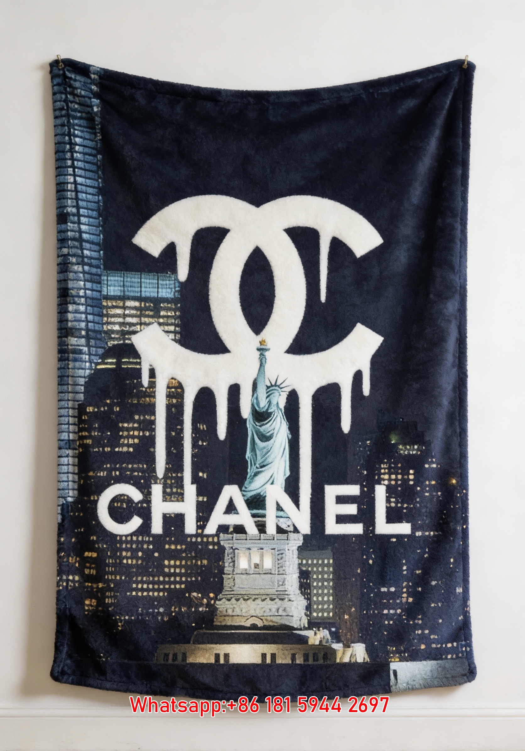 Dripping Chanel CC Logo NYC Skyline Flannel Fleece Throw Blanket IMG_7237